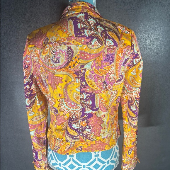 6 by Six Paisley Cropped Blazer Jacket Women’s Medium Yellow Purple Boho Cotton - Picture 3 of 9